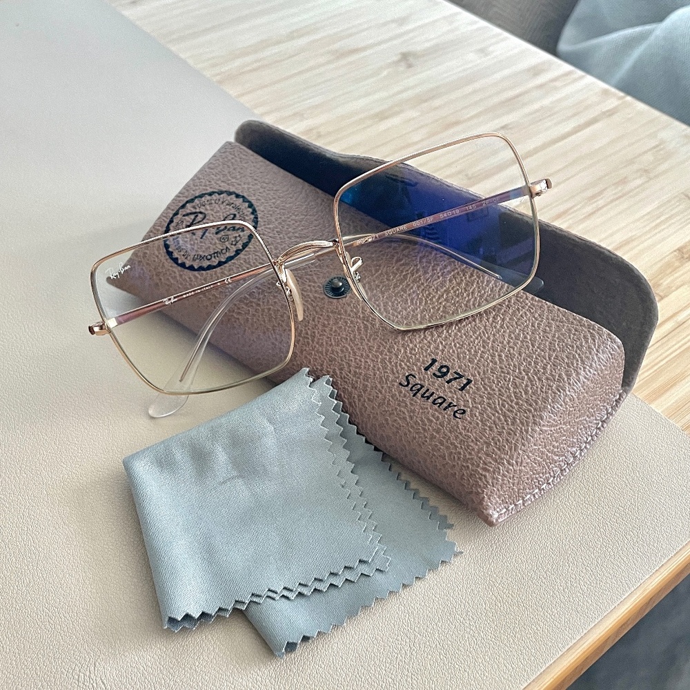 Ray-Ban RB1971 Square 1971 Blue Light Glasses, Polished Shiny Gold Frames